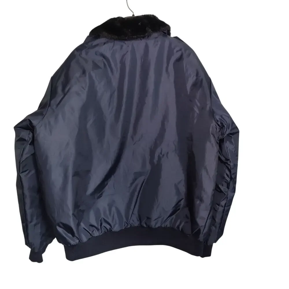 Vintage NWT NOS Galls Sz XL Police Security Bomber Jacket Navy Faux Fur Collar